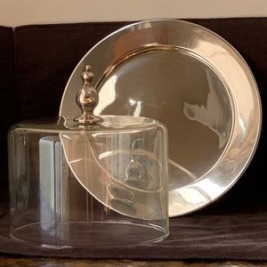 EUC ANTIQUE GLASS COVERED SILVER DESERT TRAY